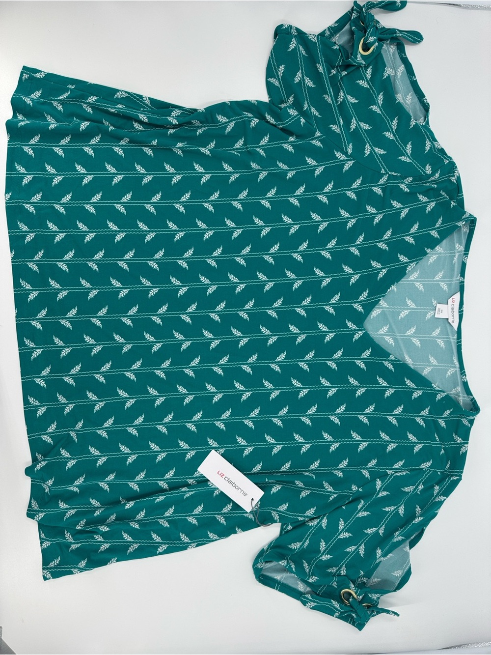 NWT Liz Claiborne Green Leaf-Print Short Sleeve Blouse - Women Size 3X